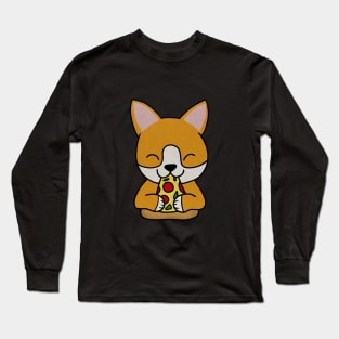 Cute shiba inu Dog Eating Pizza Long Sleeve T-Shirt